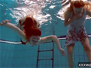 super-hot Russian gals swimming in the pool