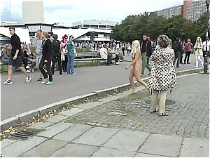 platinum-blonde Czech teenage displaying her super-fucking-hot figure bare in public