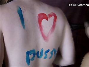 Collared hairy inexperienced gets figure painted by girlfriend